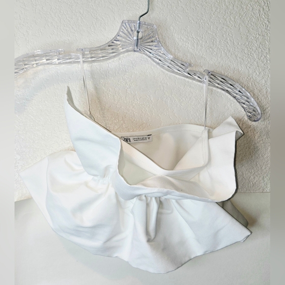 Zara White Ruffle Peplum Crop Bandeau Top - Picture 3 of 5